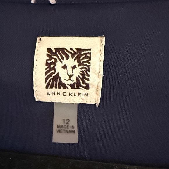 Anne Klein Dress Womens 12 Navy Chain & Tassel Pattern Wrap Dress- Stretch Knit - Picture 2 of 7